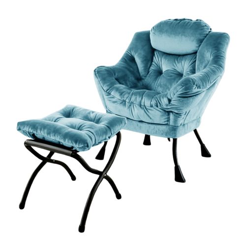 Fauteuil Relax Avec Repose-pieds Et Poche Latérale, Confortable Pour Salon Et Bureau, Bleu