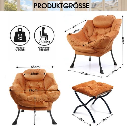 Fauteuil Relax Avec Repose-pieds Et Poche Latérale, Confortable Pour Salon Et Bureau, Orange