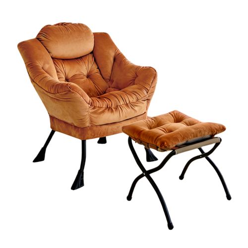 Fauteuil Relax Avec Repose-pieds Et Poche Latérale, Confortable Pour Salon Et Bureau, Orange