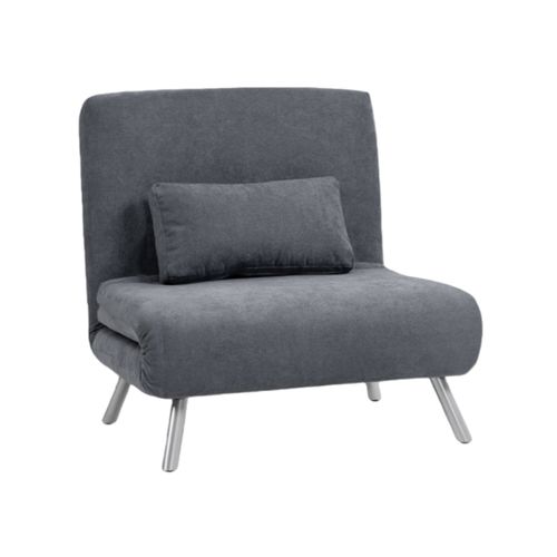 Fauteuil-lit Convertible 2-en-1 Gris Foncé Avec Dossier Réglable Et Coussin