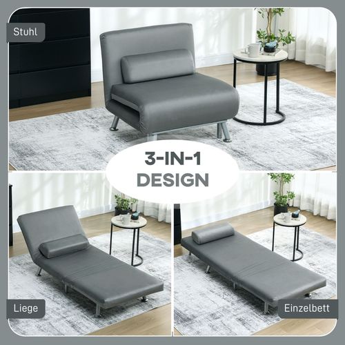 Fauteuil-lit Pliant En Velours Gris Avec Dossier Inclinable, 2-en-1
