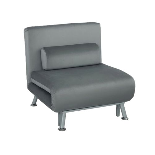 Fauteuil-lit Pliant En Velours Gris Avec Dossier Inclinable, 2-en-1