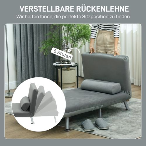 Fauteuil-lit Pliant En Velours Gris Avec Dossier Inclinable, 2-en-1