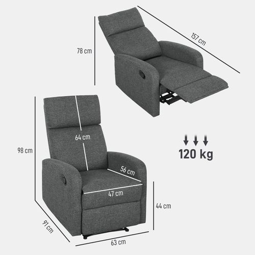 Fauteuil Relax Inclinable Avec Repose-jambes Ajustable, Assise En Tissu Gris