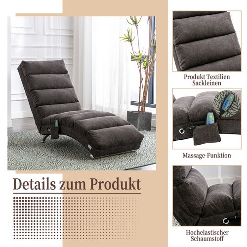 Méridienne Avec Massage, Soutien Corporel Complet Et Vibration Douce, Gris Foncé