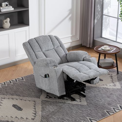 Fauteuil Releveur Électrique Pour Seniors Avec Tissu Doux Et Porte-gobelets Intégré, Gris Clair