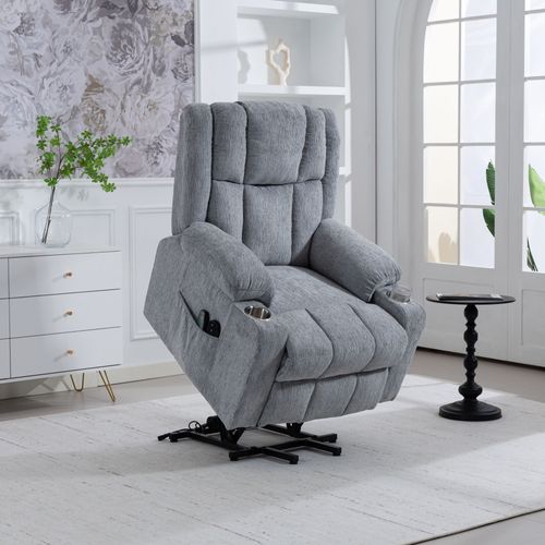 Fauteuil Releveur Électrique Pour Seniors Avec Tissu Doux Et Porte-gobelets Intégré, Gris Clair