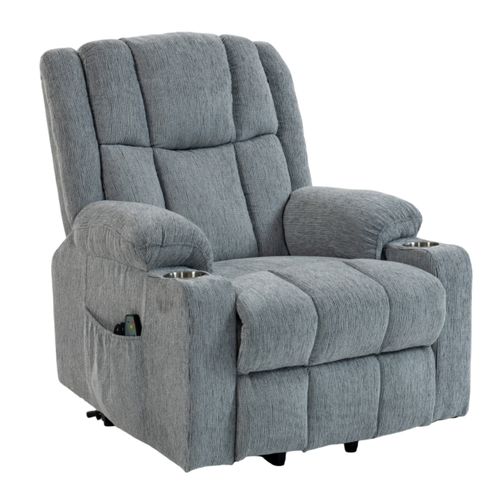 Fauteuil Releveur Électrique Pour Seniors Avec Tissu Doux Et Porte-gobelets Intégré, Gris Clair