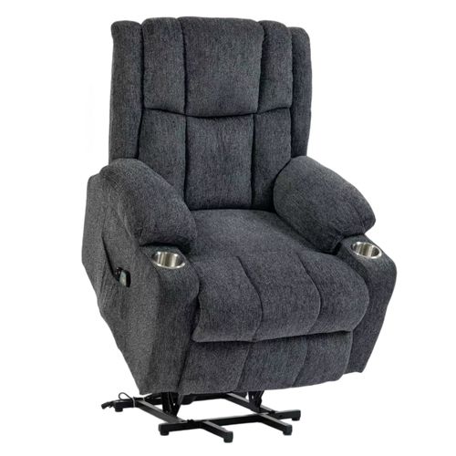 Fauteuil Releveur Électrique Pour Seniors Avec Tissu Doux Et Porte-gobelets Intégré, Gris Foncé
