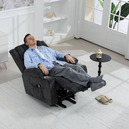 Fauteuil Releveur Électrique Pour Seniors Avec Tissu Doux Et Porte-gobelets Intégré, Gris Foncé