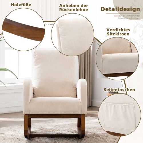 Fauteuil à Bascule Moderne Style Mid-century Pour Enfants Et Adultes, Dossier Haut, 69x94x101 cm