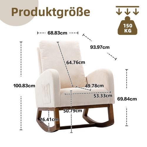 Fauteuil à Bascule Moderne Style Mid-century Pour Enfants Et Adultes, Dossier Haut, 69x94x101 cm