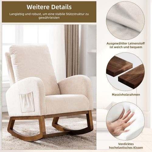 Fauteuil à Bascule Moderne Style Mid-century Pour Enfants Et Adultes, Dossier Haut, 69x94x101 cm