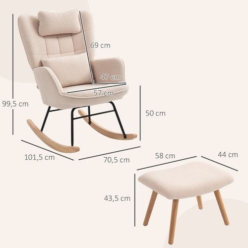 Fauteuil à Bascule Avec Repose-pieds, Coussins Et Dossier Haut, Tissu Beige