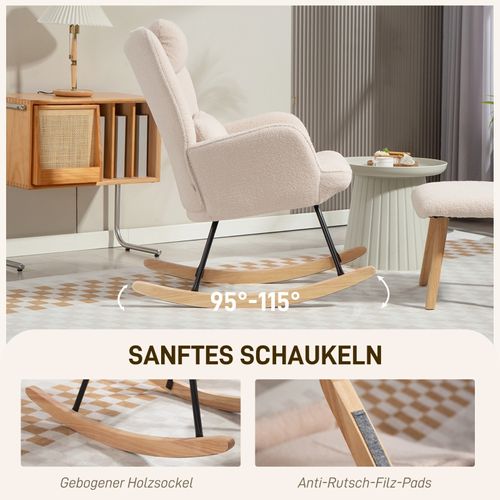 Fauteuil à Bascule Avec Repose-pieds, Coussins Et Dossier Haut, Tissu Beige