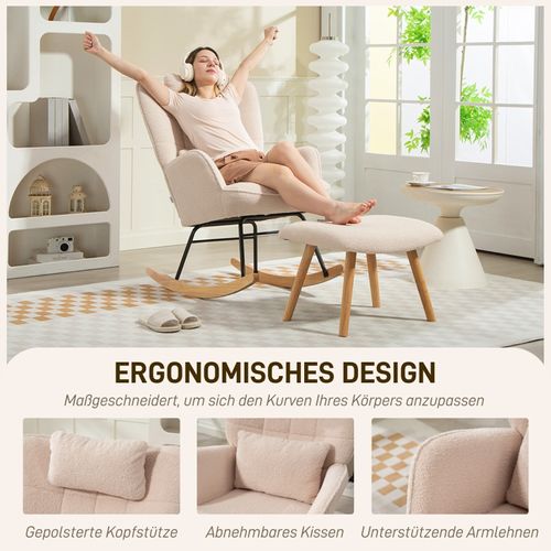 Fauteuil à Bascule Avec Repose-pieds, Coussins Et Dossier Haut, Tissu Beige