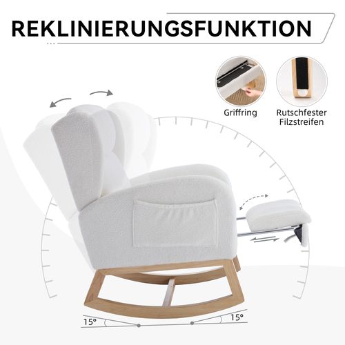 Fauteuil à Bascule Et Lounge Avec Repose-pieds Pliable, Tissu Teddy Blanc