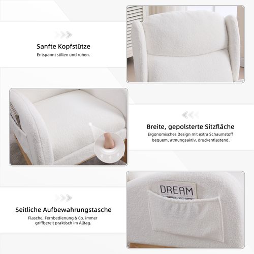 Fauteuil à Bascule Et Lounge Avec Repose-pieds Pliable, Tissu Teddy Blanc