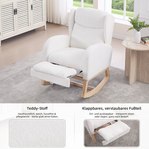 Fauteuil à Bascule Et Lounge Avec Repose-pieds Pliable, Tissu Teddy Blanc