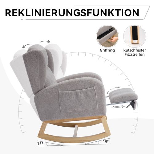 Fauteuil à Bascule Et Lounge Avec Repose-pieds Pliable, Tissu Teddy Gris