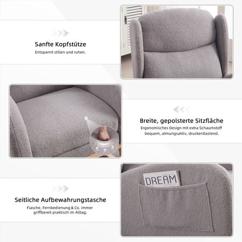Fauteuil à Bascule Et Lounge Avec Repose-pieds Pliable, Tissu Teddy Gris