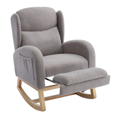 Fauteuil à Bascule Et Lounge Avec Repose-pieds Pliable, Tissu Teddy Gris