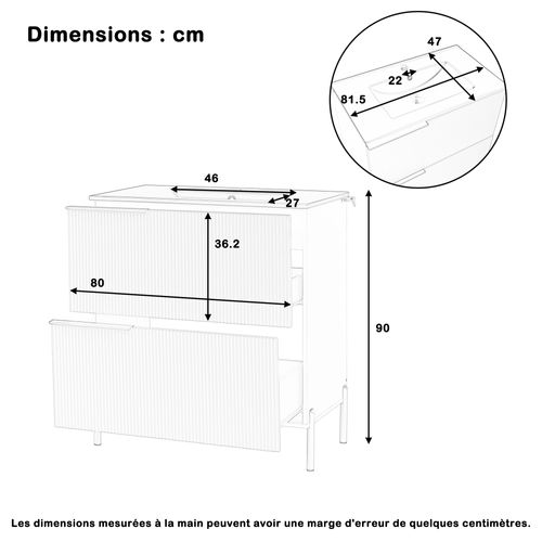 Meuble Sous-vasque Salle De Bain 81,5 Cm Avec Lavabo Céramique Et Rangements, Vert Moderne