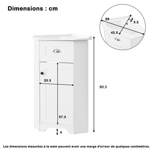 Meuble Sous-vasque Sur Pied Compact Avec Lavabo Céramique Et Rangement, Blanc Classique