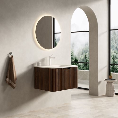 Meuble Suspendu 60 cm Pour Salle De Bain Avec Lavabo Intégré Roma Travertin Et Tiroir LED