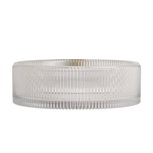 Vasque à Poser Ronde 36 Cm En Verre Cristal Transparent Strié Sans Robinet