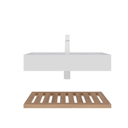 Meuble Vasque Suspendu 75 Cm Avec Vasque Rectangulaire Blanche Et Étagère Bois Naturel