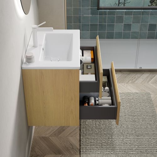 Meuble Vasque Mural 61 Cm Prémonté Avec Vasque Céramique Blanche Et Tiroirs Bois Collora