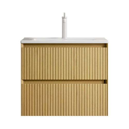 Meuble Vasque Mural 61 Cm Prémonté Avec Vasque Céramique Blanche Et Tiroirs Bois Collora