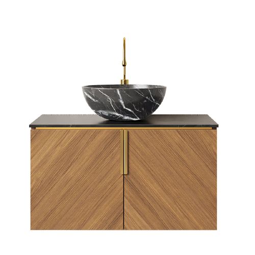 Meuble Vasque Mural 76 Cm Avec Lavabo Céramique Noir Et Plan Sinterstone