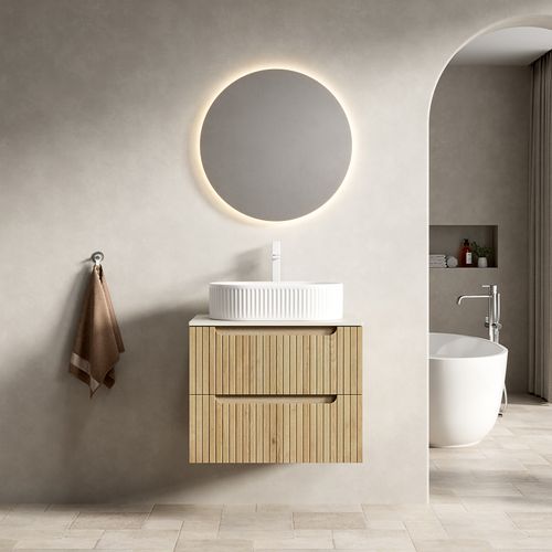 Meuble Vasque Mural 60 cm Avec Lavabo Ovale En Céramique Et Double Tiroir
