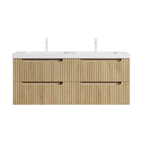 Meuble Vasque Suspendu 120 cm Avec 2 Lavabos Intégrés Et Tiroirs En Bois
