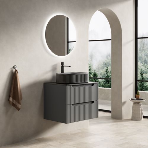 Meuble Vasque Suspendu 60 cm Avec Lavabo Ovale Noir Et Tiroirs Élégants