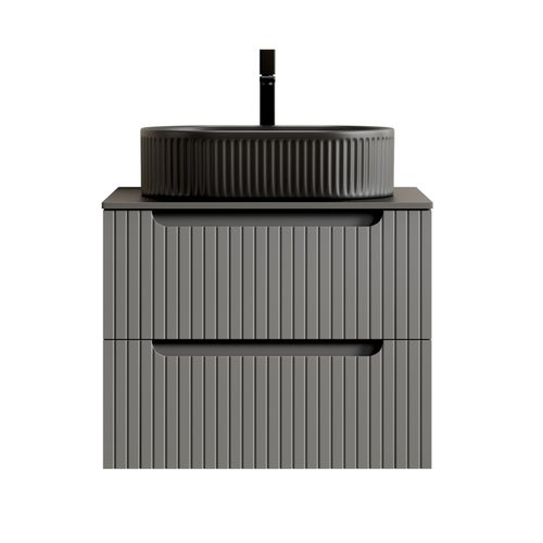 Meuble Vasque Suspendu 60 cm Avec Lavabo Ovale Noir Et Tiroirs Élégants