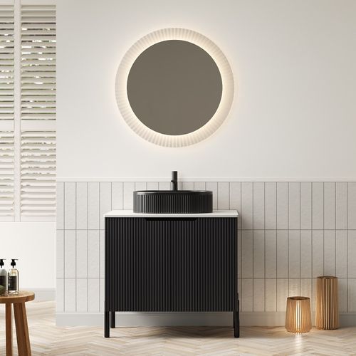 Meuble Vasque 76 cm Noir Avec Lavabo Céramique Ovale Et Plan En Pierre Carrara