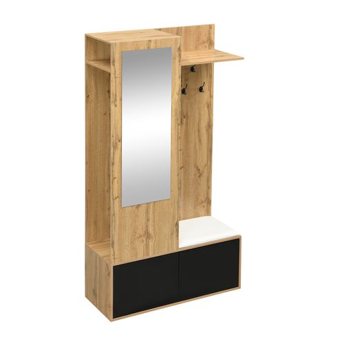 Vestiaire D’entrée Élégante Pour Hall Avec Miroir, Banc, Étagères Et Crochets