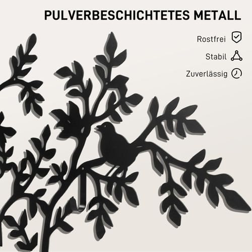 Patère Mural Design Arbre Avec Oiseaux, 8 Crochets Robustes, Noir