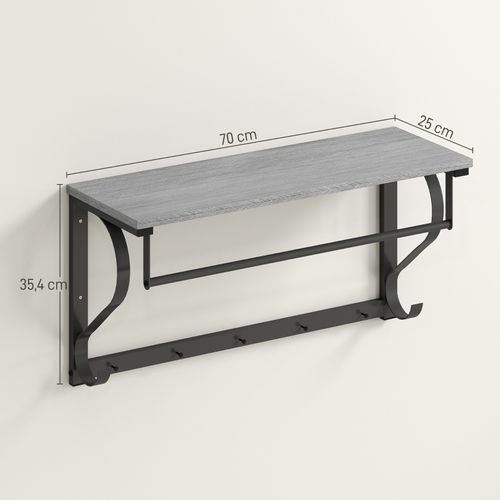 Patère Mural 3-en-1 Avec 5 Crochets Et Étagère Supérieure Gris, Pratique Et Polyvalent