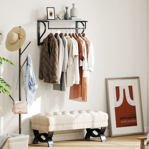 Patère Mural 3-en-1 Avec 5 Crochets Et Étagère Supérieure Gris, Pratique Et Polyvalent