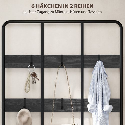 Vestiaire 3-en-1 Avec Banc, 6 Crochets Et Étagère à Chaussures Noir, Pratique