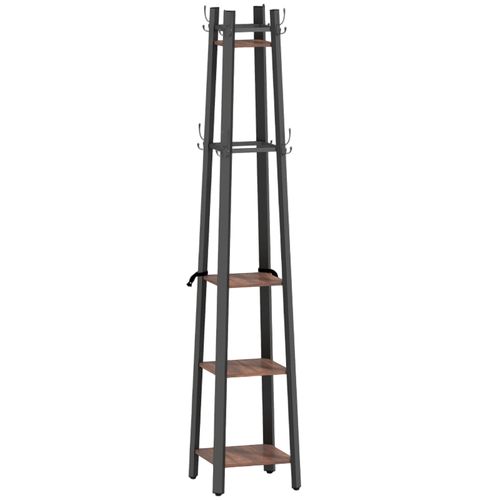Porte-manteau 4 Étagères Avec 8 Crochets Style Industriel En Métal Et Bois Brun