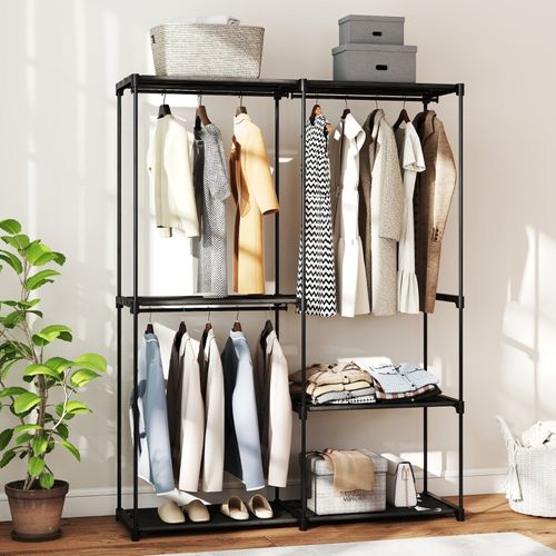 Armoire Textile Portable Avec Étagères En Tissu Et Cadre Métallique, Grande Capacité