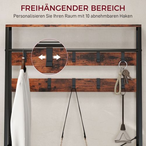 Vestiaire D’entrée Avec Banc, Étagères, 10 Crochets Et Tiroirs Tissu, Style Industriel