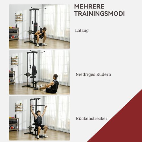 Station De Musculation à Domicile Avec Tirage Et Siège Réglable, Acier Et Cuir Synthétique