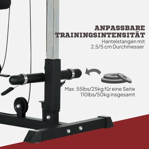 Station De Musculation à Domicile Avec Tirage Et Siège Réglable, Acier Et Cuir Synthétique