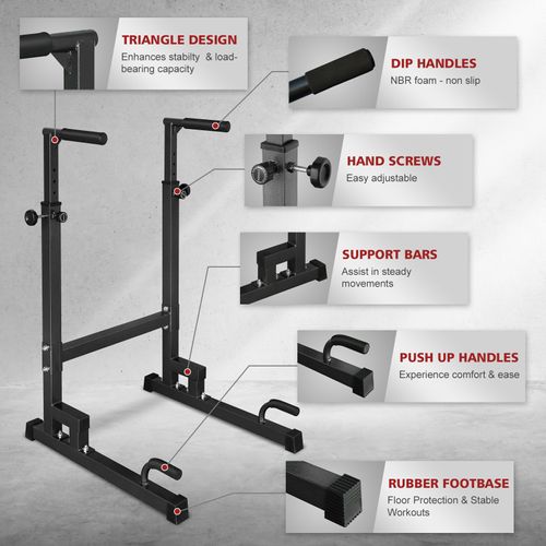 Station De Dips Réglable En Hauteur Avec Barres Antidérapantes, Entraînement Intérieur Et Extérieur